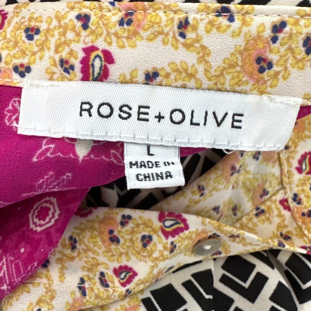 Rose + Olive Paisley Patchwork Button-Down Blouse… - image 3